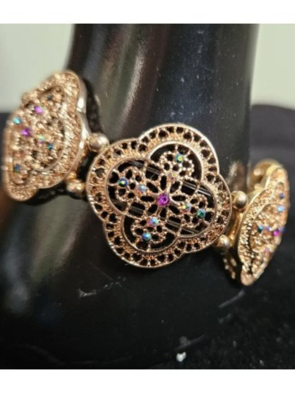 AVON Goldtone with Colored Rhinestones Stretch Bracelet